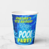 Gobelets En Papier Blue Green Neon GlowBoys Anniversaire Pool Party (Verso)