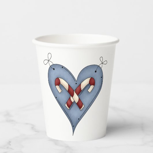 Gobelets En Papier Blue Heart with Candy Canes Country Christmas (Recto)