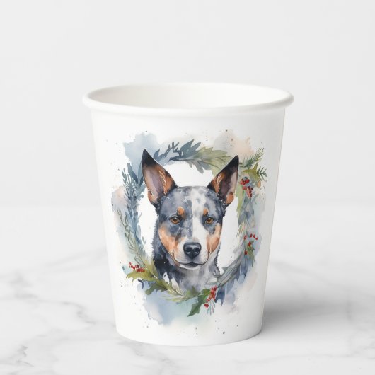 Gobelets En Papier Blue Heeler Christmas Wreath Festive Pup (Verso)