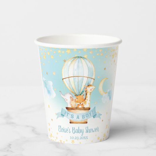 Gobelets En Papier Blue Hot Air Balloon mignonne Animaux Baby shower (Verso)