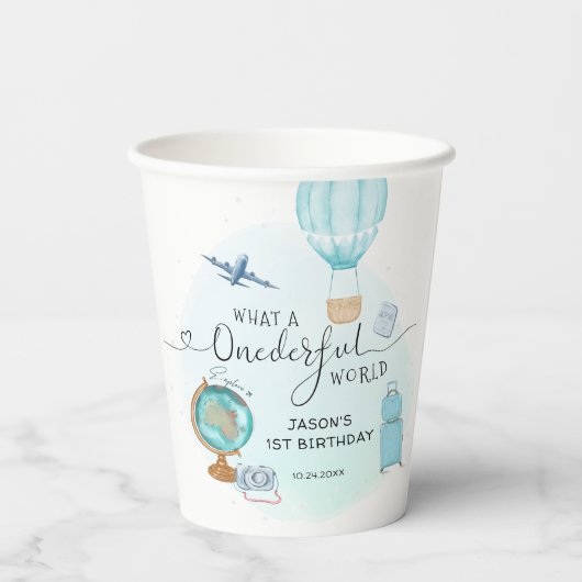 Gobelets En Papier Blue Hot Air Balloon ONE derful Boys 1er anniversa (Verso)