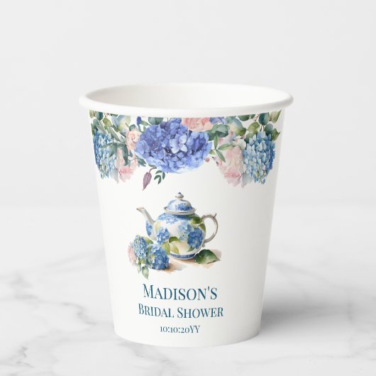 Gobelets En Papier Blue Hydrangea Bride Tea Party (Recto)
