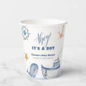 Gobelets En Papier Blue Modern Ahoy Boy Whale Baby shower (Verso)