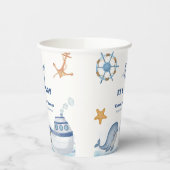 Gobelets En Papier Blue Modern Ahoy Boy Whale Baby shower (Gauche)