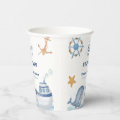 Gobelets En Papier Blue Modern Ahoy Boy Whale Baby shower (Droite)