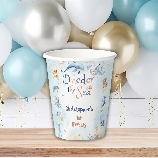 Gobelets En Papier Blue Oneder the sea first birthday Sticker