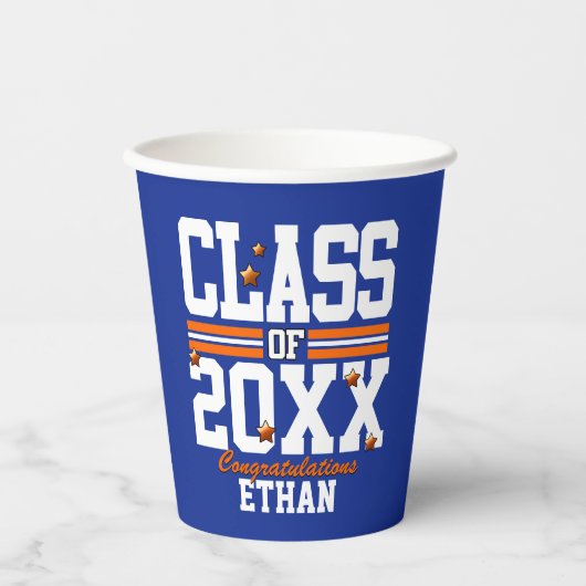 Gobelets En Papier Blue|Orange Graduation Class Year (Recto)