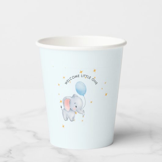Gobelets En Papier Blue Playful Elephants Baby Shower (Verso)