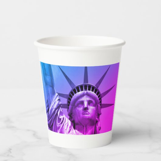 Gobelets En Papier Blue Purple Pop Art Statue de la Liberté New York (Recto)