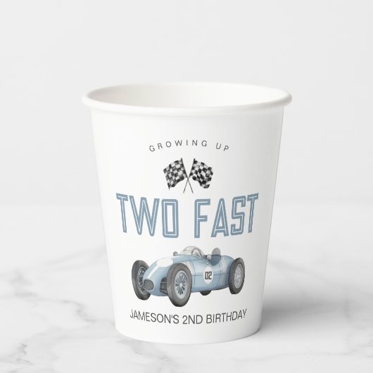 Gobelets En Papier Blue Race Car Deux Fast 2e anniversaire fête (Verso)