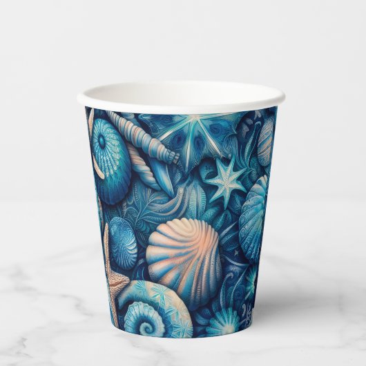 Gobelets En Papier Blue Shells Beach Batik Starfish Sand Dollar (Recto)
