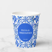 Gobelets En Papier Blue Talavera espagnol tuiles mariage monogramme (Recto)