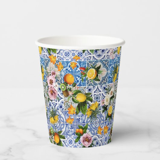 Gobelets En Papier Blue Tiles Mediterranean Pattern (Verso)