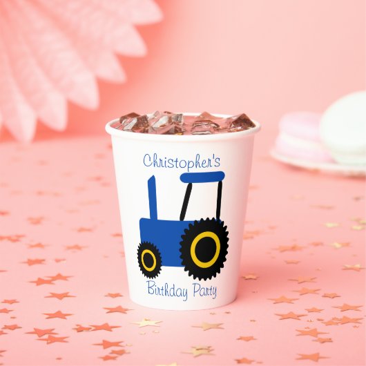 Gobelets En Papier Blue Tractor Design Personnalisé Anniversaire Fête (Insitu)