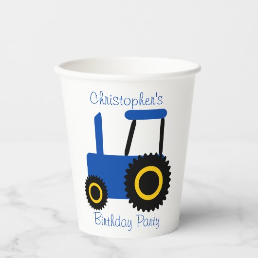 Gobelets En Papier Blue Tractor Design Personnalisé Anniversaire Fête (Recto)