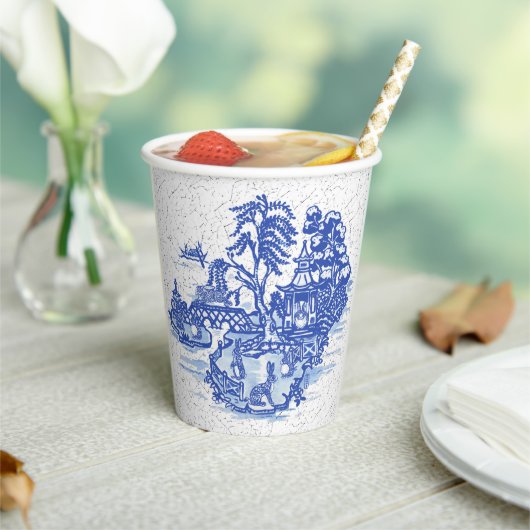 Gobelets En Papier Blue Willow Rabbit Classic Whimsical Pottery (Insitu)