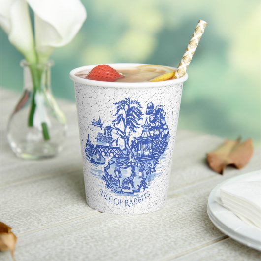 Gobelets En Papier Blue Willow Rabbit Island Whimsical Crackle Look (Insitu)