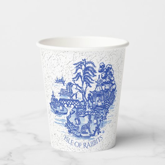 Gobelets En Papier Blue Willow Rabbit Island Whimsical Crackle Look (Verso)