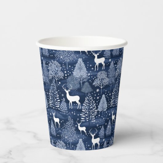 Gobelets En Papier Blue Winter Woodland Christmas Reindeer Holiday (Verso)