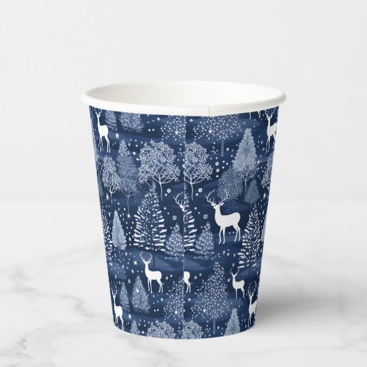 Gobelets En Papier Blue Winter Woodland Christmas Reindeer Holiday (Droite)