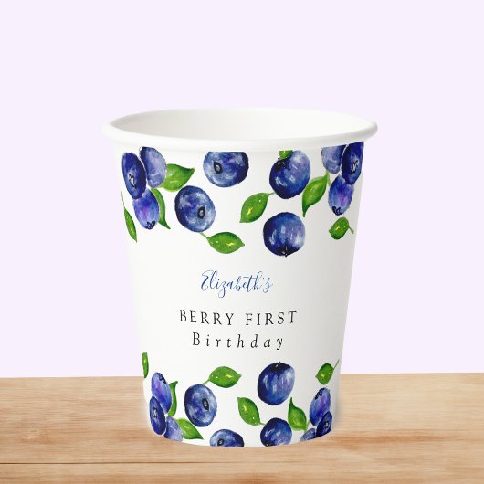 Gobelets En Papier Blueberry Berry Premier Anniversaire Aquarelle mig