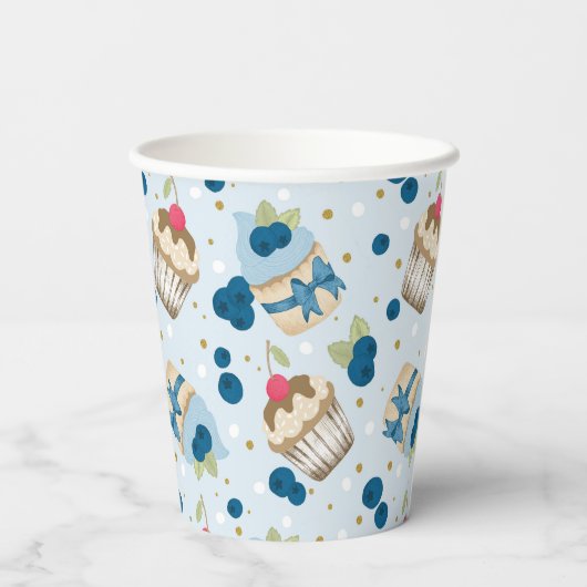 Gobelets En Papier Blueberry Cupcake Blue Anniversaire Fête (Verso)