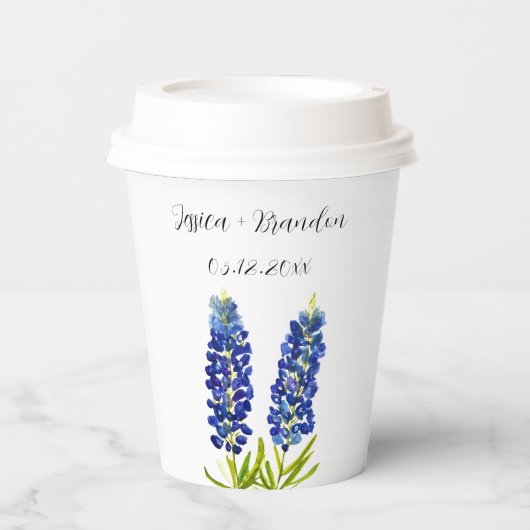 Gobelets En Papier Bluebonnets Aquarelle Bleu Fleur Floral Mariage (Recto)