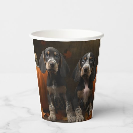 Gobelets En Papier Bluetick Coonhound Chiot Automne Citrouille de pla (Verso)