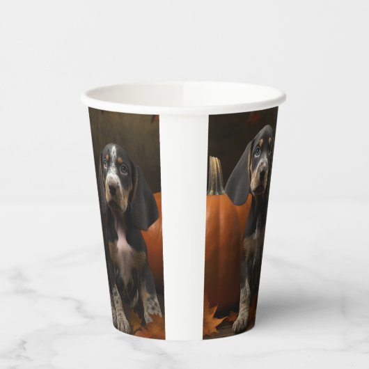 Gobelets En Papier Bluetick Coonhound Chiot Automne Citrouille de pla (Gauche)
