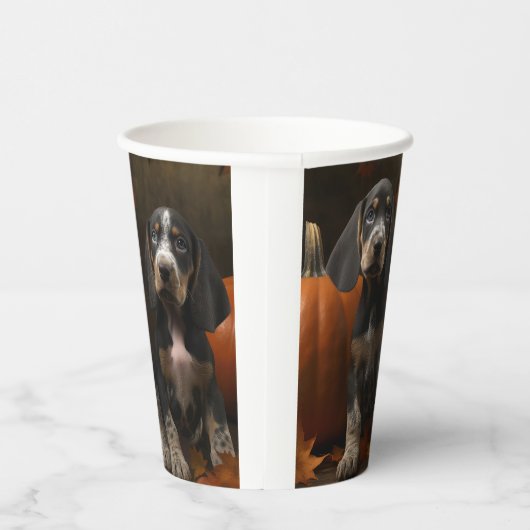 Gobelets En Papier Bluetick Coonhound Chiot Automne Citrouille de pla (Droite)