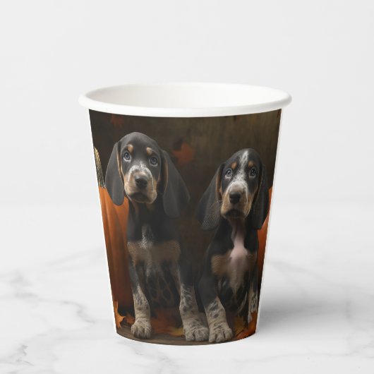 Gobelets En Papier Bluetick Coonhound Chiot Automne Citrouille de pla (Recto)