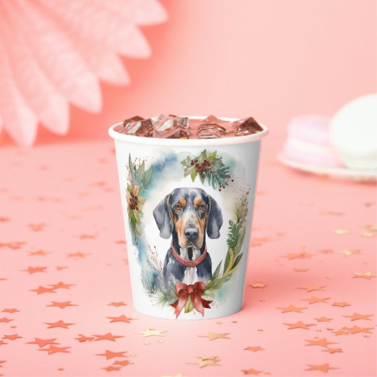 Gobelets En Papier Bluetick Coonhound Christmas Wreath Festive Pup (Insitu)