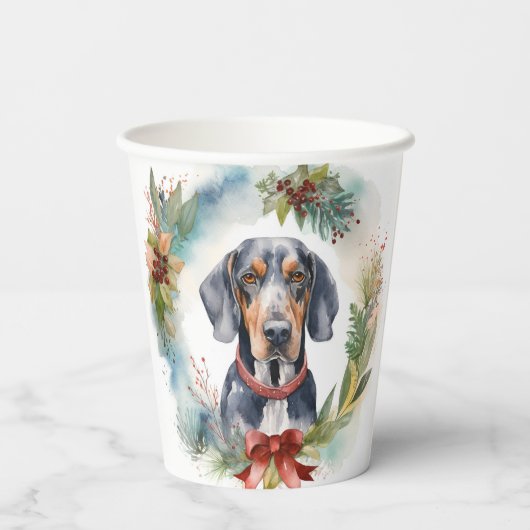 Gobelets En Papier Bluetick Coonhound Christmas Wreath Festive Pup (Verso)