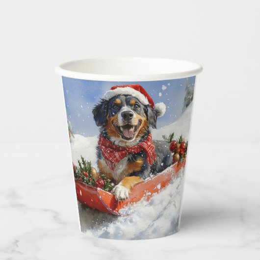 Gobelets En Papier Bluetick Coonhound Dog dans Sledge Noël (Recto)