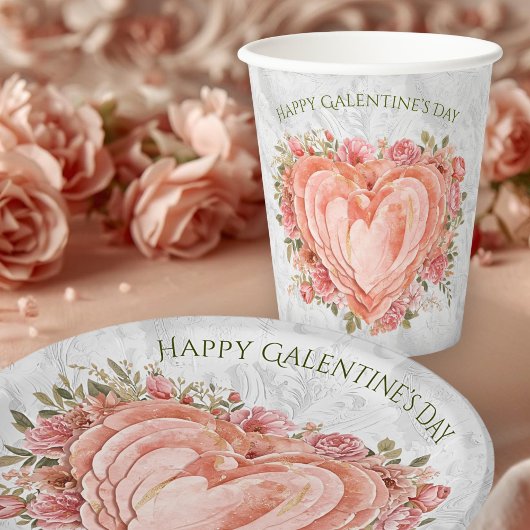 Gobelets En Papier Blush Baroque Rococo Floral Heart Galentine  