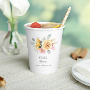 Gobelets En Papier Blush de printemps floral aquarelle rose or person