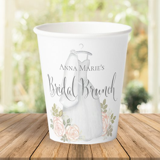 Gobelets En Papier Blush Floral Rose Brunch Aquarelle