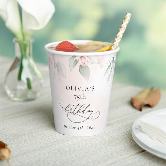 Gobelets En Papier Blush Flowers, Pink Flowers, Boho, Birthday (Insitu)