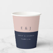 Gobelets En Papier Blush Navy Mariage moderne (Recto)