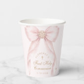 Gobelets En Papier Blush Pink Bow First Holy Communion Coquette (Verso)
