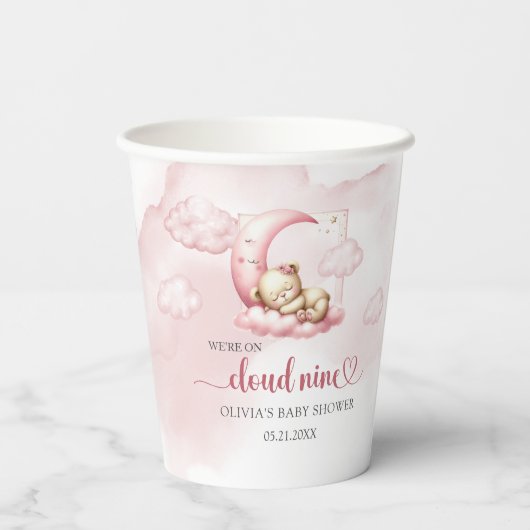 Gobelets En Papier Blush rose mignon ours en peluche nuage neuf fille (Verso)