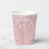 Gobelets En Papier Blush rose pailleté monogramme pour enterrement de (Droite)