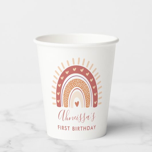 Gobelets En Papier Bohemian Terracotta Rainbow Anniversaire Party (Verso)