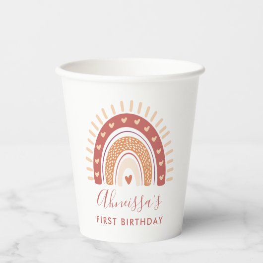 Gobelets En Papier Bohemian Terracotta Rainbow Anniversaire Party (Recto)