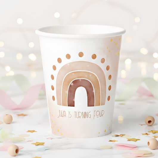 Gobelets En Papier Boho aquarelle arc-en-ciel