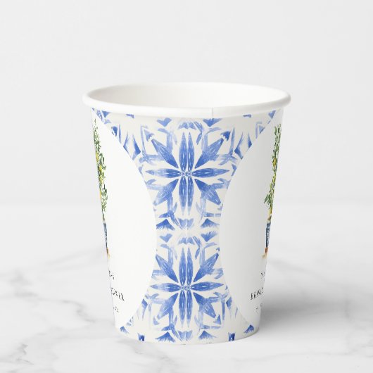 Gobelets En Papier Boho Aquarelle Citron jaune Fête des mariées (Droite)