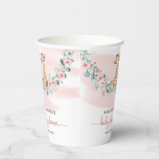 Gobelets En Papier Boho aquarelle fille girafe eucalyptus roses roses (Droite)