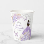 Gobelets En Papier Boho Argent Fleurs violettes Papillon Quinceañera (Verso)