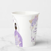 Gobelets En Papier Boho Argent Fleurs violettes Papillon Quinceañera (Gauche)