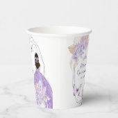 Gobelets En Papier Boho Argent Fleurs violettes Papillon Quinceañera (Droite)